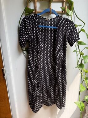 GAP Black Midi Dress with Pink Floral Print